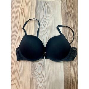 Solid Black Push Up Bra with Black Lace Rhinestone 36B Underwire